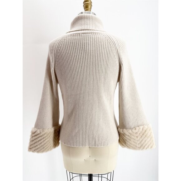 RAIN AND ROSE Beige Neutral Faux Fur Cuff Turtleneck Sweater - Picture 3 of 9